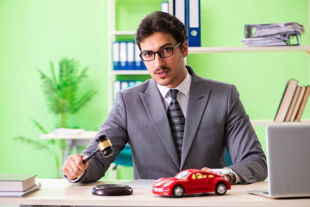 Professional lawyer concentrating on work in a law office setting.