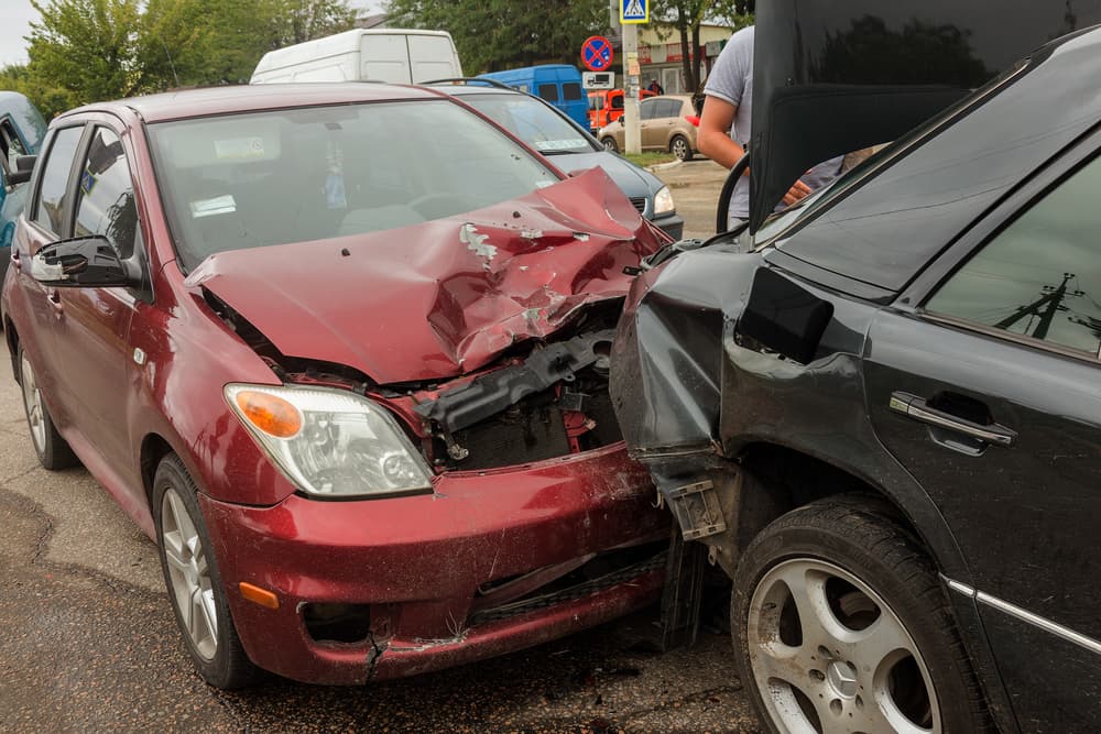 Scene of car collision on street in Jacksonville, Florida, illustrating common accident locations.